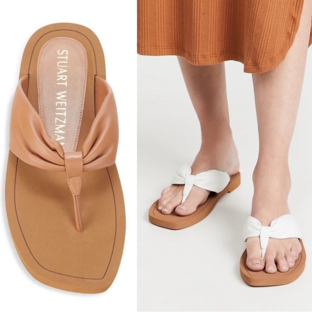 NIB Stuart Weitzman Womens Cassie Tan Thong Sandals Size US 7.5/EU 38 ORIG $250